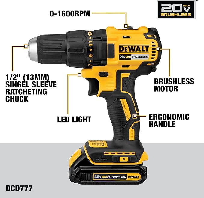 DEWALT 20V MAX – Kit combinado de 2 herramientas eléctricas: taladro inalámbrico y destornillador, herramientas sin escobillas, incluye 2 baterías y cargador
