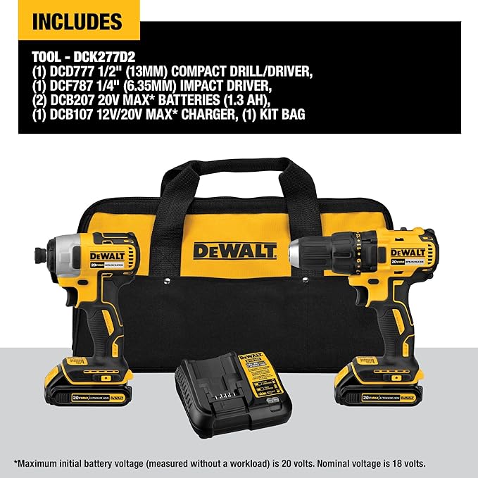 DEWALT 20V MAX – Kit combinado de 2 herramientas eléctricas: taladro inalámbrico y destornillador, herramientas sin escobillas, incluye 2 baterías y cargador